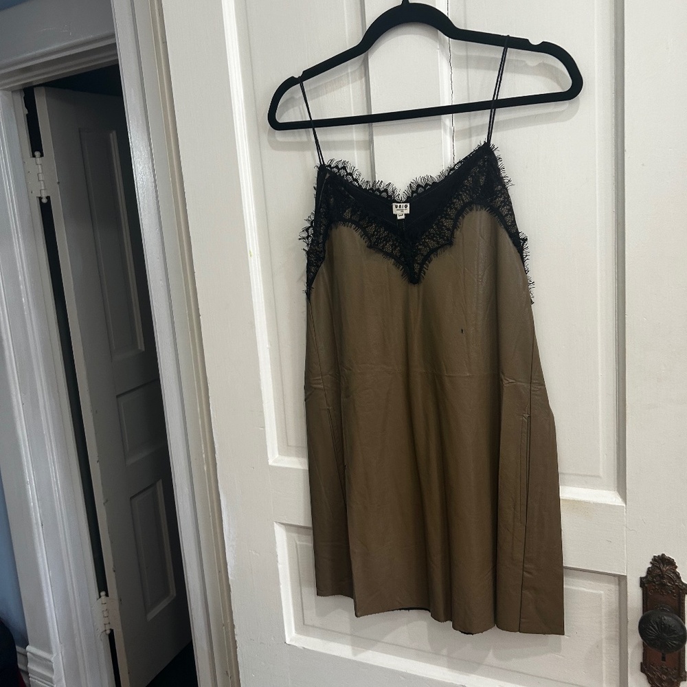 Previously Loved Vegan Leather Mini Dress with Lace Detail